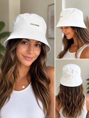 Steve Madden White Satin Lined Bucket Hat One Size NWT Women’s Logo Sun Hat